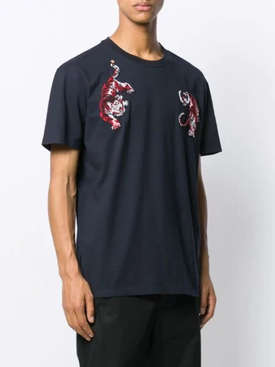 Shop Valentino Tiger Embroidered T-shirt  In 598  Blue