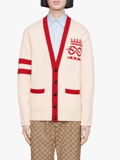 Shop Gucci Embroidered Wool Cardigan In Neutrals
