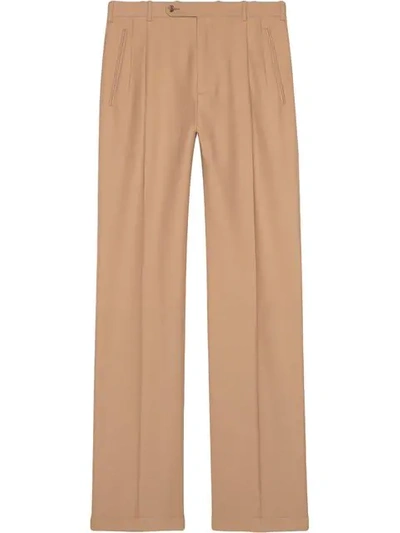 Shop Gucci Long Wool Trousers In Neutrals