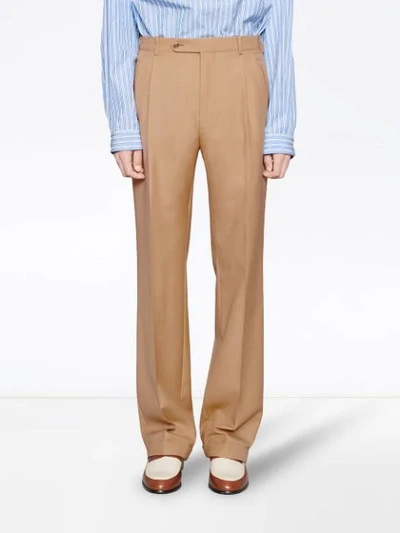 Shop Gucci Long Wool Trousers In Neutrals
