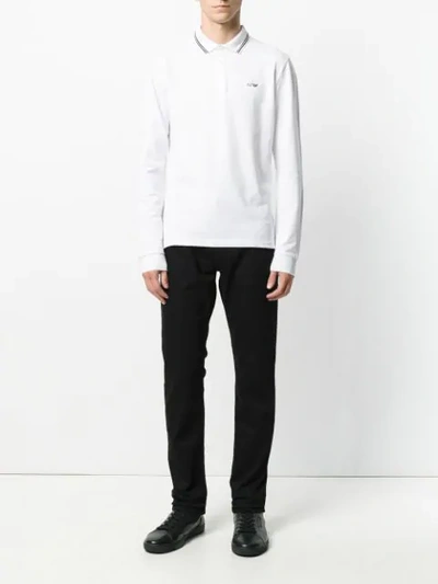 Shop Armani Jeans Striped Collar Polo Shirt In White