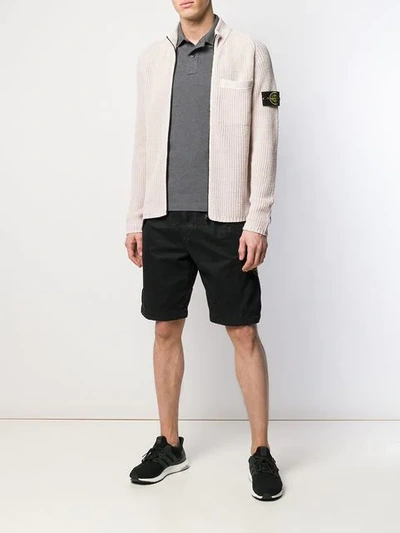Shop Stone Island Ribbed Knit Cardigan In Neutrals