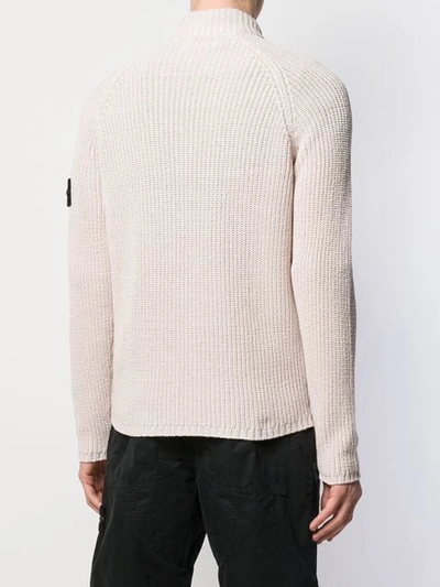 Shop Stone Island Ribbed Knit Cardigan In Neutrals