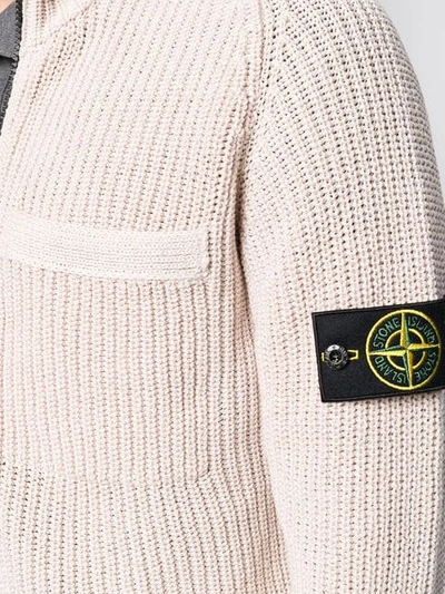 Shop Stone Island Ribbed Knit Cardigan In Neutrals