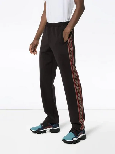 FENDI DOUBLE F LOGO STRIPE SWEATPANTS - 黑色