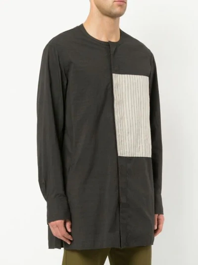 Shop Ziggy Chen Striped Panel Long Line Shirt In Grey