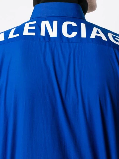 Shop Balenciaga Short Sleeved Logo Shirt In Blue