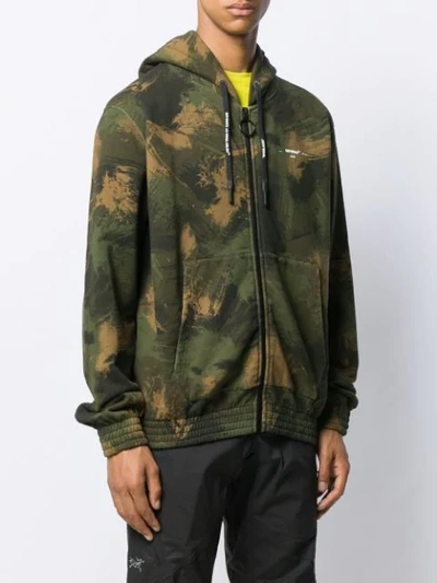 OFF-WHITE CAMOUFLAGE PRINT ZIPPED HOODIE - 绿色