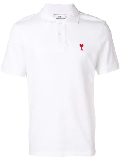 Shop Ami Alexandre Mattiussi Short Sleeve Polo Shirt With Red Ami De Coeur Patch In White