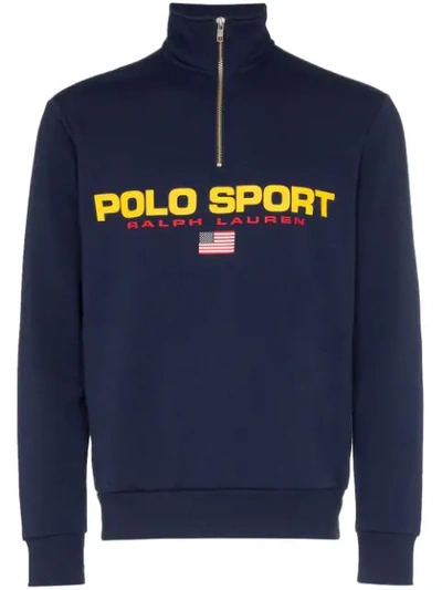 Shop Polo Ralph Lauren Sweatshirt Mit Poloshirtkragen - Blau In Blue