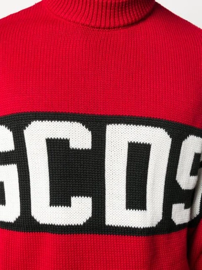 Shop Gcds Contrast Roll-neck Jumper In Red