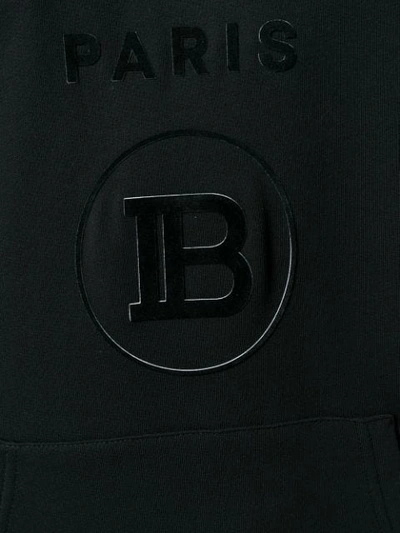 Shop Balmain Velvet Logo Hoodie In Black