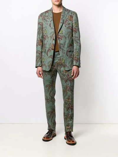 Shop Etro Floral Print Suit Trousers In Green