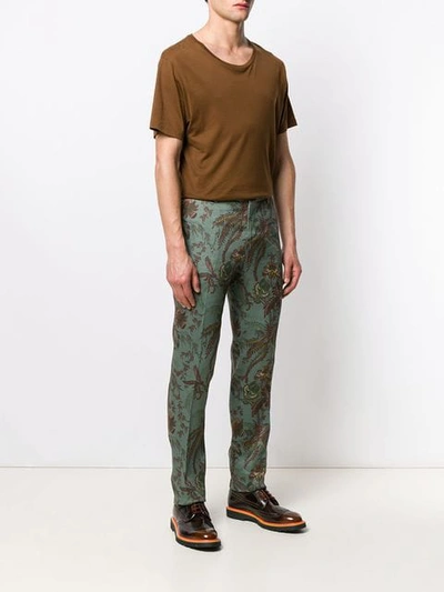 Shop Etro Floral Print Suit Trousers In Green