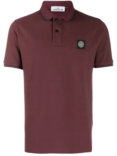 Shop Stone Island Logo Polo Shirt In Red