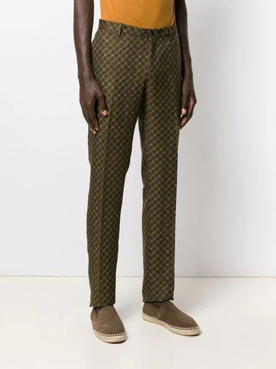 Shop Etro Patterned Straight Leg Trousers - Green