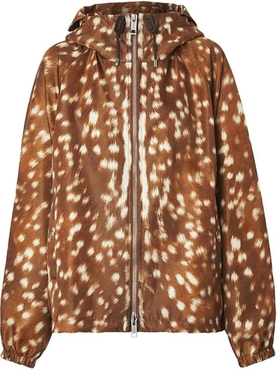 Burberry Deer Print Nylon Hooded Jacket In Honey | ModeSens