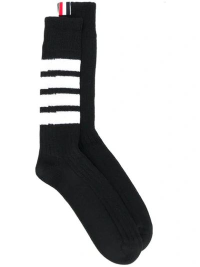 Shop Thom Browne 4-bar Knitted Socks - Black