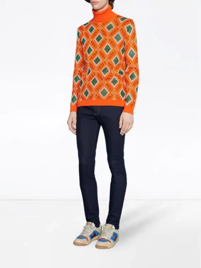 Shop Gucci Wool Lurex Jacquard Sweater In Orange