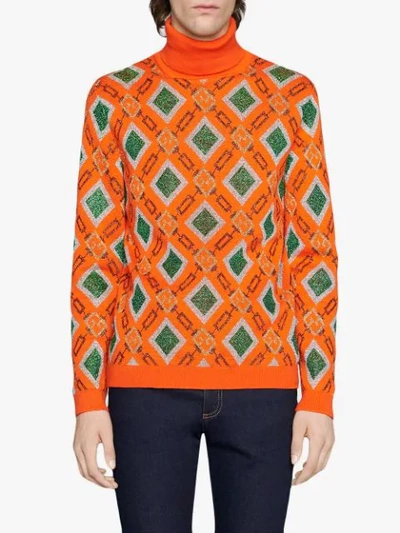 Shop Gucci Wool Lurex Jacquard Sweater In Orange