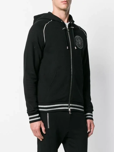 Shop Balmain Zip Front Hoodie In 1766