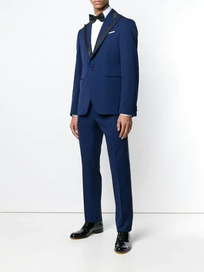 Shop Versace Single Breasted Jacquard Detailed Suit In A142 Blue