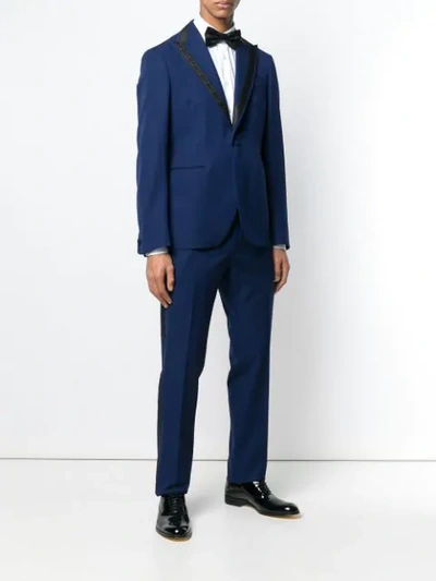 Shop Versace Single Breasted Jacquard Detailed Suit In A142 Blue