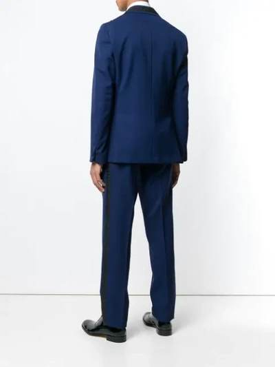 Shop Versace Single Breasted Jacquard Detailed Suit In A142 Blue