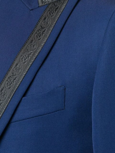 Shop Versace Single Breasted Jacquard Detailed Suit In A142 Blue