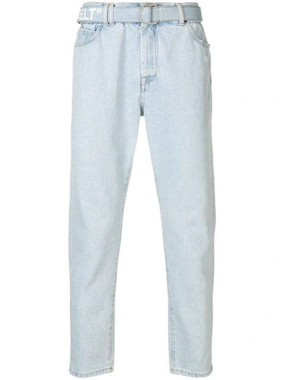 Shop Off-white Belted Straight Leg Jeans In Blue