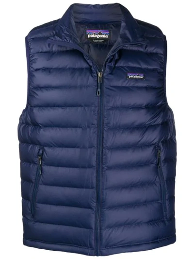 Shop Patagonia Logo-patch Puffer Gilet In Blue