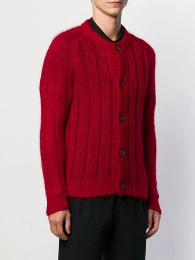 Shop Prada Ribbed Knitted Cardigan - Red