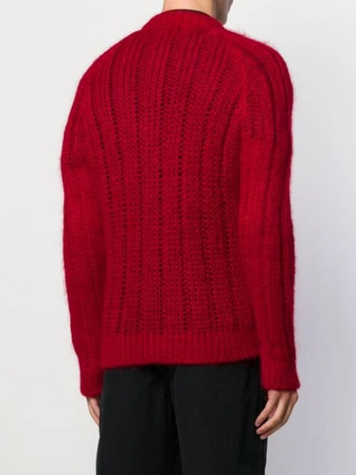 Shop Prada Ribbed Knitted Cardigan - Red