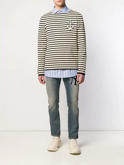 Shop Gucci Striped Anchor Jumper In Neutrals