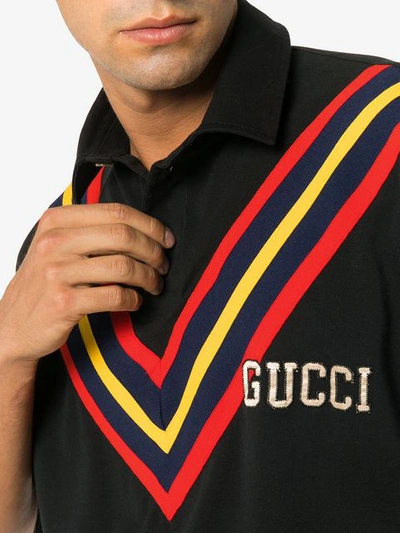 Shop Gucci Graphic Print Cotton Polo Shirt In Black