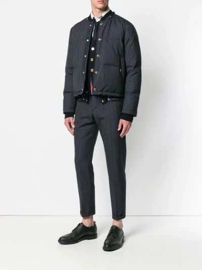 Shop Thom Browne Narrow Pinstripe Down Bomber Jacket In Blue