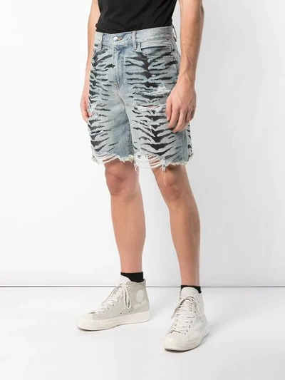 Amiri Thrasher Distressed Tiger-print Denim Shorts In Blue | ModeSens