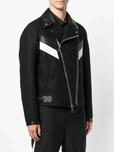 Shop Neil Barrett Stripe Front Biker Jacket - Black