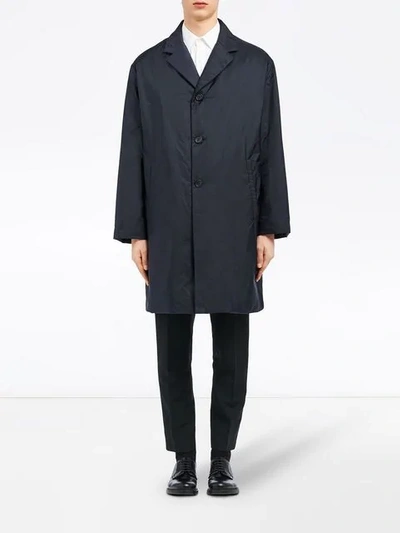 Shop Prada Technical Nylon Raincoat In Blue