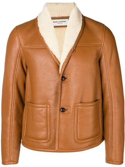 Shop Saint Laurent Sheepskin Lining Jacket In Brown