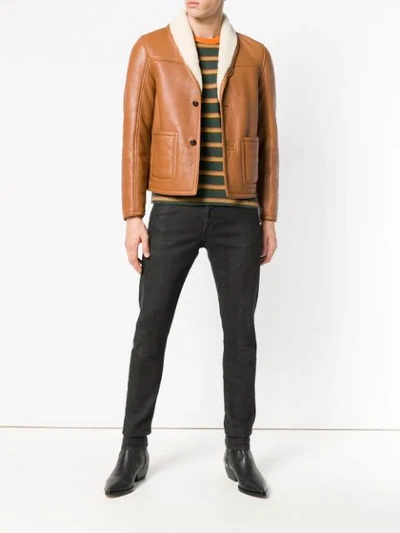 Shop Saint Laurent Sheepskin Lining Jacket In Brown