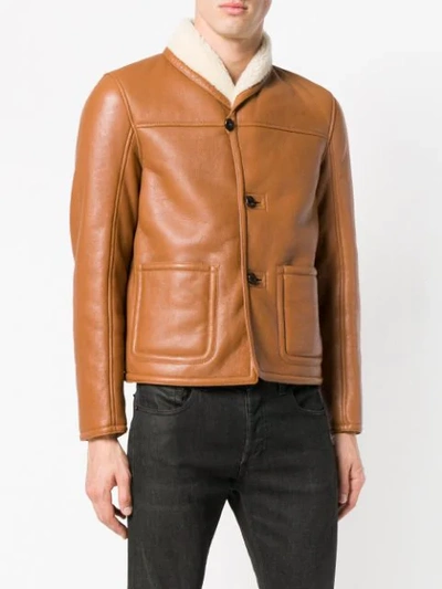 Shop Saint Laurent Sheepskin Lining Jacket In Brown