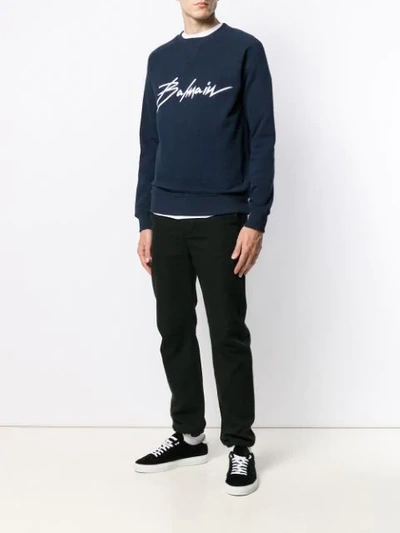 Shop Balmain Logo Printed Sweatshirt In Blue