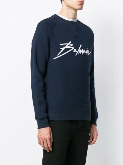 Shop Balmain Logo Printed Sweatshirt In Blue
