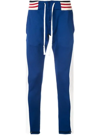 Shop Greg Lauren Colour Blocked Skinny Trousers In Blue