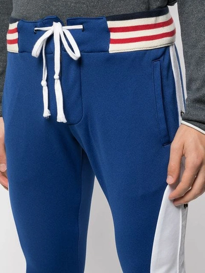 Shop Greg Lauren Colour Blocked Skinny Trousers In Blue