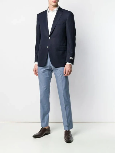 Shop Canali Single Breasted Blazer In Blue