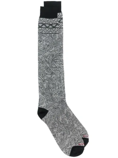 Shop Etro Printed Knit Socks - Grey