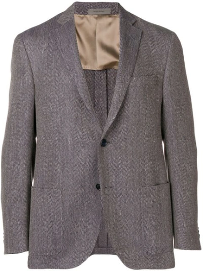 Shop Corneliani Tweed Blazer Jacket In Blue