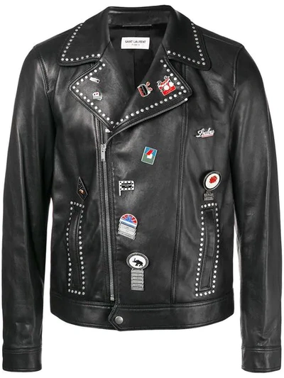 Shop Saint Laurent Motorcycle Leather Jacket In Black